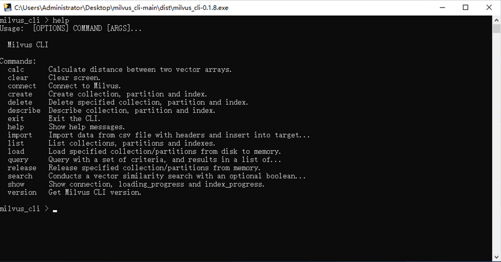 成功安装Milvus_CLI。 Milvus_CLI
